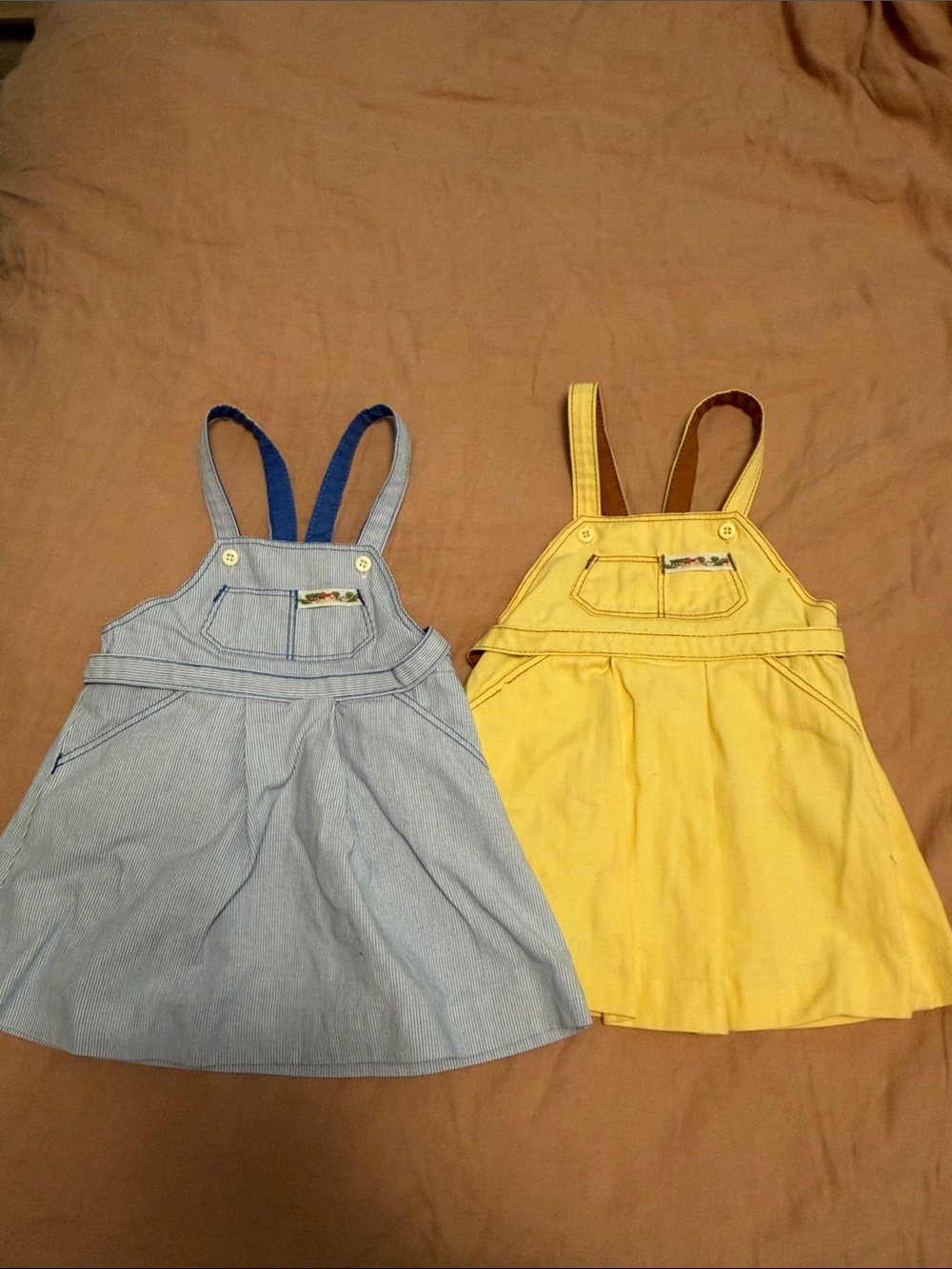 Absorba Girls' Yellow and Light Blue Pinafore Dresses - Vintage, Cotton